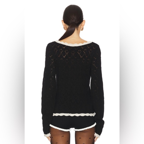 NWT Free People Adelene Pointelle Cardigan S in Black Creme - Picture 2 of 9